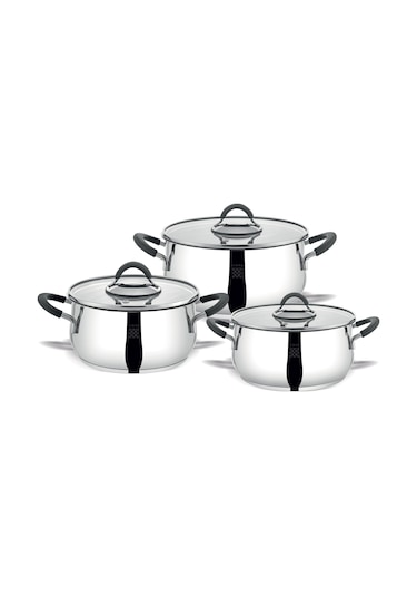 Serenk Modernist 6 Parça Çelik Tencere Seti, 18/10 Paslanmaz Çelik, 18-22-26 Cm