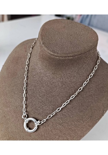 Gümüş Oval Zincirli Kadın Kız Kolye