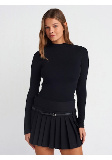 31433 Yarım Balıkçı Yaka Top-siyah-876 Siyah