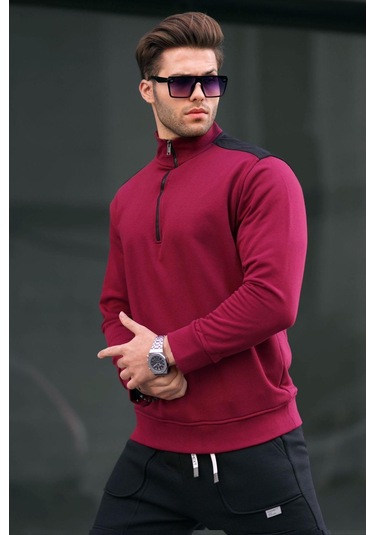 Madmext Bordo Fermuar Yaka Basic Erkek Sweatshirt 6157-bordo Bordo