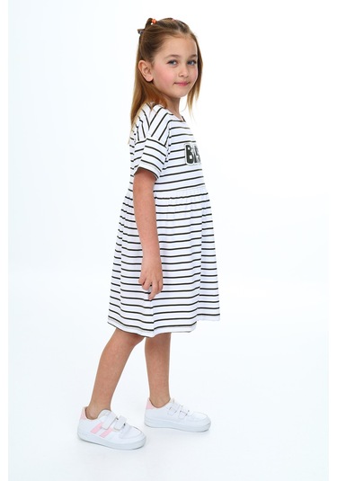 Toontoy Kız Çocuk Çizgili Elbise Haki