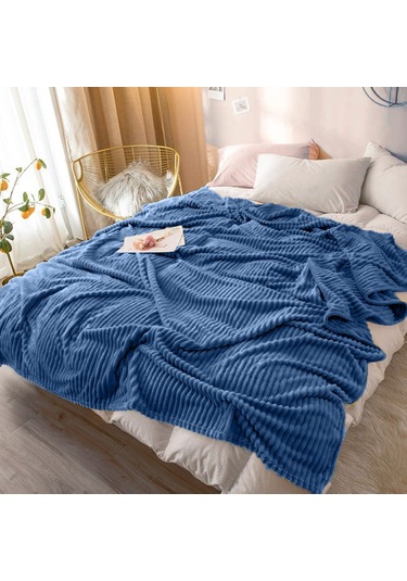 Çift Kişilik Fitilli Yumuşak Dokulu Battaniye 210 X 230 Cm İndigo