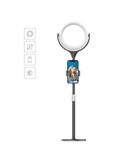 Zore F-537 Işıklı Tripod Telefon Tutucu Ring Light Siyah