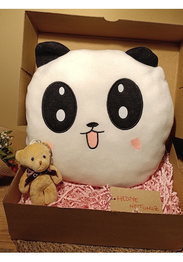 Kutulu Hediye Seti / Panda Yastık 35cm Ve Ayıcık Anahtarlık