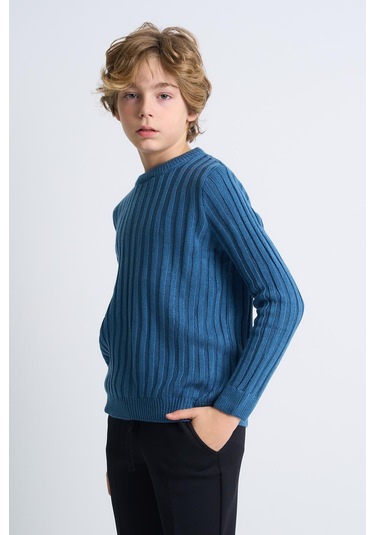 Alexandergardı Desenli Uzun Kollu Triko Çocuk Kazak Mavi