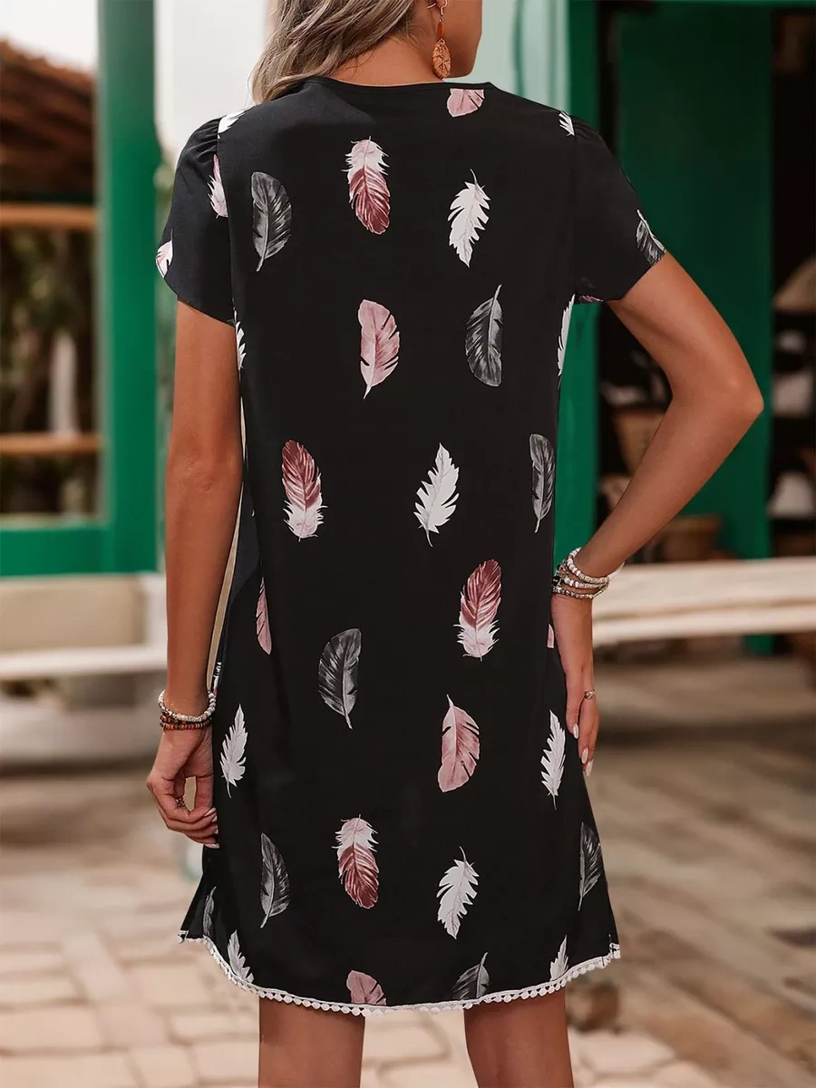 Gcarol Ofis İçin Yazlık Desenli Siyah Elbise 233616125 Siyah