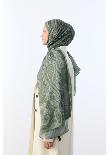Mirsoy Scarf Mirayze Etnik Desen Şal Zeytin Yeşil