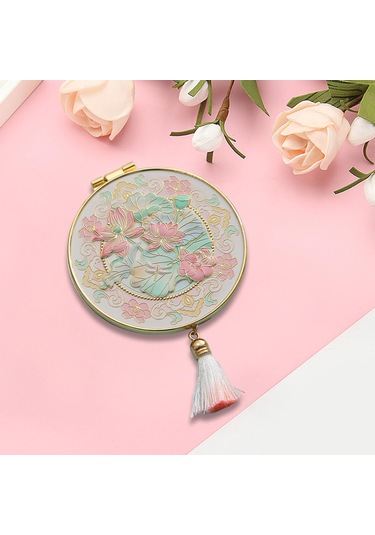 Suntek Seyahat Makyaj Aynası Yuvarlak Yaratıcı Kozmetik Çanta Pembe