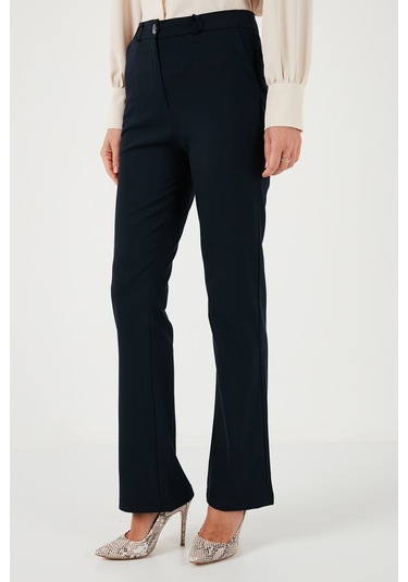 Lela Yüksek Bel Regular Fit Bol Paça Bayan Pantolon 611Pl030W4 Lacivert