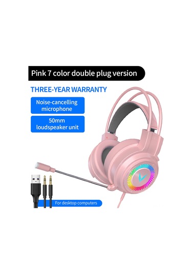 Vkemall G58 Pembe Oyun Kulaklığı 7.1 Çevresel Sesli Mikrofonlu 50mm Sürücü 3.5mm+usb Uyumlu Pc/ps4/smartphone