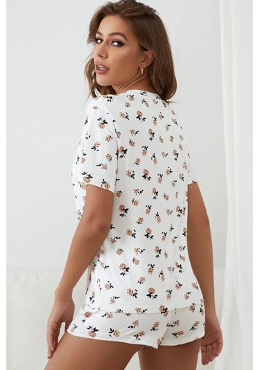Merry See Baskılı Kısa Kollu Şortlu Kadın Pijama Takımı - Beyaz