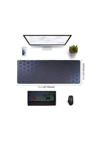 Kaymaz Kauçuk Kumaş Yüzey Oyunu Mouse Mat Klavye Pedi, Boyut: 70 X 30 X 0.2cm Mavi Petek