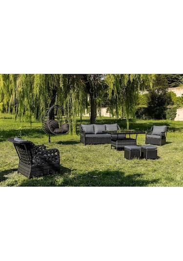 S Collection Rattan Bahçe Takımı Oturma Grubu 3'lü - 7 Kişilik Gri
