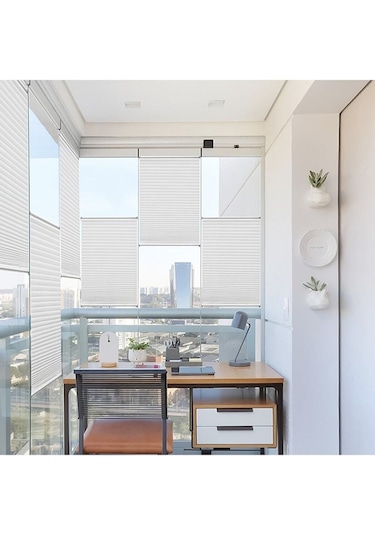 Kidmex Yapıştırma Sistem Cam Balkon Perdesi Beyaz Plise Perde Delik Yok - Ofis Perdesi - Mutfak Perdesi