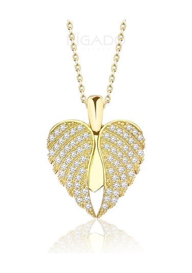 Isme Özel 925 Ayar Sarı Aşkın Kanatları Kolye