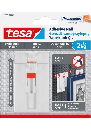 Yapışkanlı Askı - Çivi, İz Bırakmadan Sökülebilir, Duvar Ve Duvar Kağıdı İçin, 2 Kg X 2 Adet