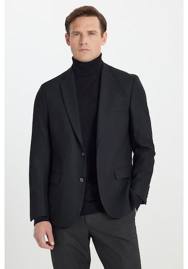 AC&Co / Altınyıldız Classics Erkek Siyah Regular Fit Rahat Kesim Mono Yaka Kapak Cepli Yünlü Ceket Siyah AC&Co / Altınyıldız Classics Erkek Siyah Regular Fit Rahat Kesim Mono Yaka Kapak Cepli Yünlü Ceket Siyah
