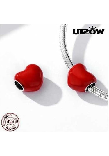 Novahub 925 Ayar Gümüş Kalp Şekli Boncuk Fit Bilezik, Pembe, Kırmızı, Mavi Renkli Emaye, Wostu Tasarım, Kadın Takı Pembe