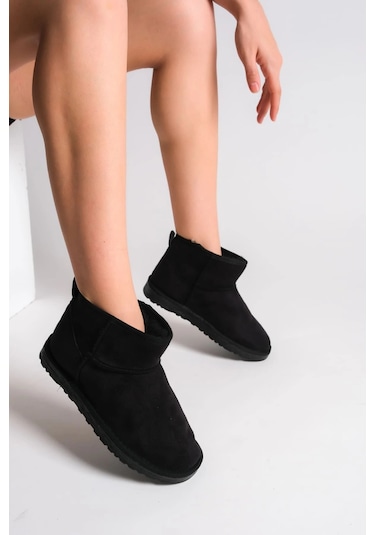 Jolıe Bağcıksız Düz Taban İçi Kürklü Kısa Süet Kadın Bot Sst - Siyah Siyah