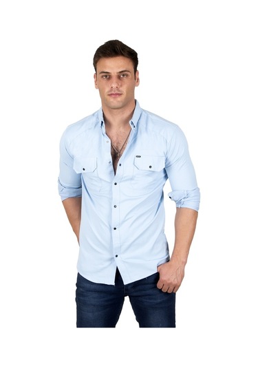 Deepsea Erkek Buz Mavisi Fitilli Çıtçıtlı Kot Gömlek 300421 Buz Mavi