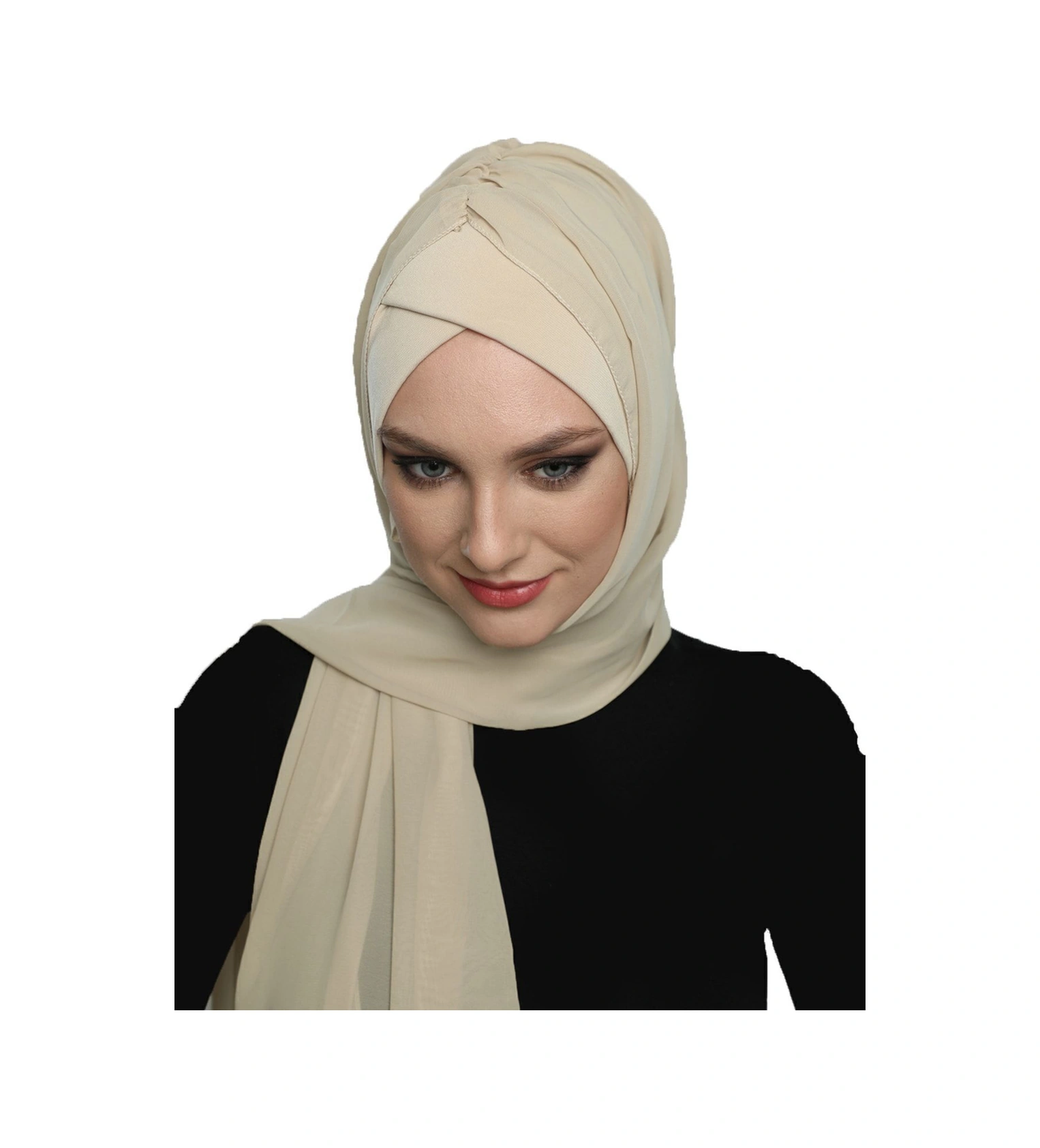 Şallı Takmatik Sade Bej Hazır Türban Tesettür Bone Namaz Örtüsü Bej