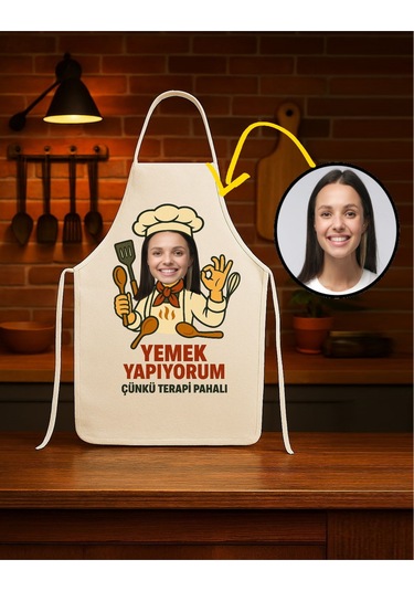 Kişiye Özel Karikatür Fotoğraflı Mutfak Önlüğü Terapi Pahalı Krem