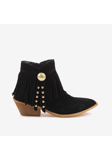 Kemal Tanca Hakiki Deri Süet Kadın Western Bot 26-102760k Siyah Suet