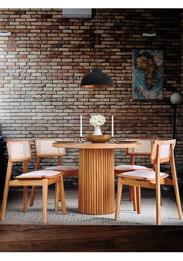 Athena İskandinav Natural Ahşap Masa Sandalye Takımı 100x100 Natural