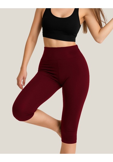 Diz Altı Kapri Tayt Yüksek Bel Likralı Parlak Dalgıç Kumaş, Antrasit Füme Bordo