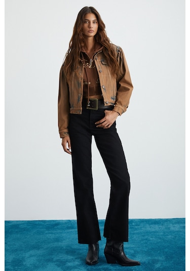 Marquesha Kadın Wild Vintage Kahverengi Crop Ceket