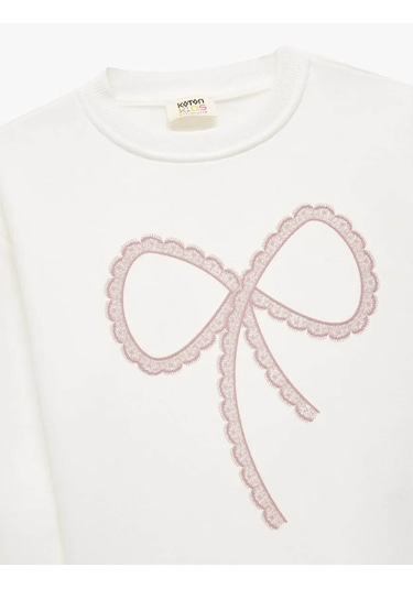Koton Şardonlu Fiyonk Baskılı Ekru Kız Çocuk Sweatshirt 6wkg10209ak Ekru