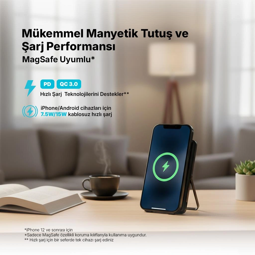Ttec Recharger M 5.000mah Magsafe Uyumlu Pd 20w Stantlı Kablosuz Taşınabilir Hızlı Şarj Aleti 2bb235 siyah