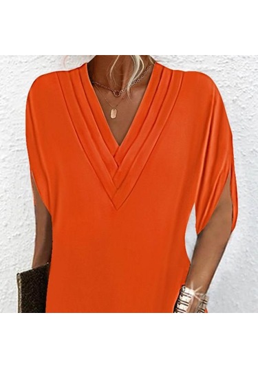 Kadın Elbise V Yaka Pilili Yarım Yarasa Kollu Düz Renk Gevşek Yumuşak Nefes İşe Gidip Diz Üstü Mini Elbise Siyah