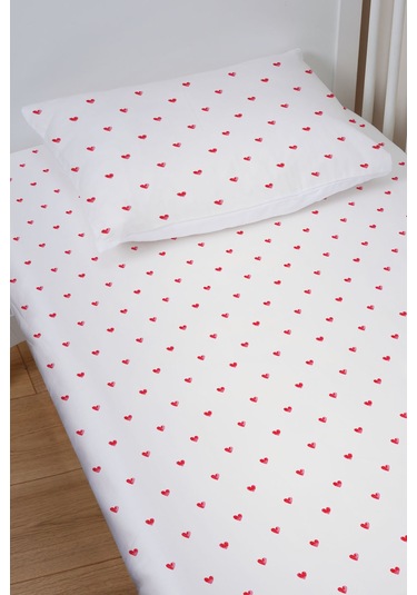 Organik Bebek Boy Lastikli Çarşaf Seti 70x110 - Kalp Yağmuru