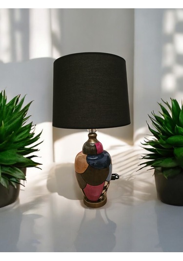 Dalmaçyalı Siyah Kadife Abajur Renkli Çok Renkli