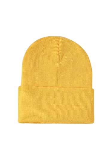 Unisex Kışlık Hardal Katlamalı Bere Hardal