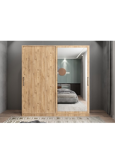 Zen Sürgü Kapaklı Dolap Gardırop Çam 180 Cm - Montaj Dahil