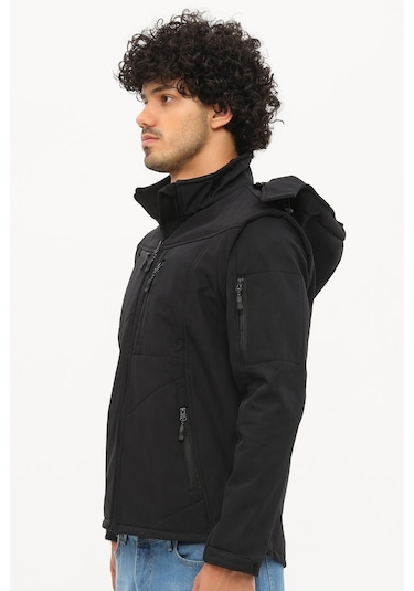 Uniprom Taktikal Softshell Mont Kollar Ve Kapşon Çıkabilir Erkek Siyah