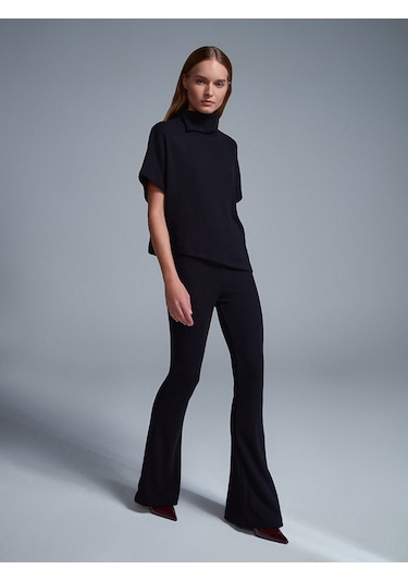 71910 Yüksek Bel Örme Pantolon-siyah Siyah