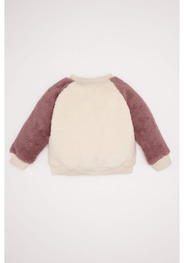 DeFacto Kız Bebek Baskılı Bisiklet Yaka Çıtçıt Kapamalı Welsoft Pelüş Hırka D6675A524WNBG744 Bej