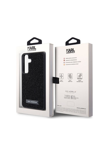 Galaxy S24 Plus Uyumlu Kılıf Taşlı Metal Logo Lisanslı Kapak Siyah