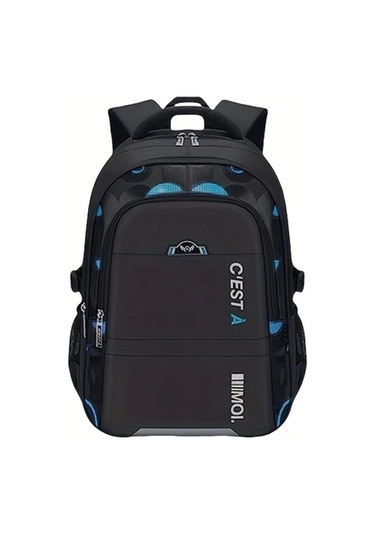 Dream011 Siyah Tek Parça Mektup Baskılı Büyük Kapasiteli Çok Bölümlü Polyester Sırt Çantası Ayarlanabilir Omuz Askısı Gece Yansıtıcı Şerit Okul Seyahat Siyah