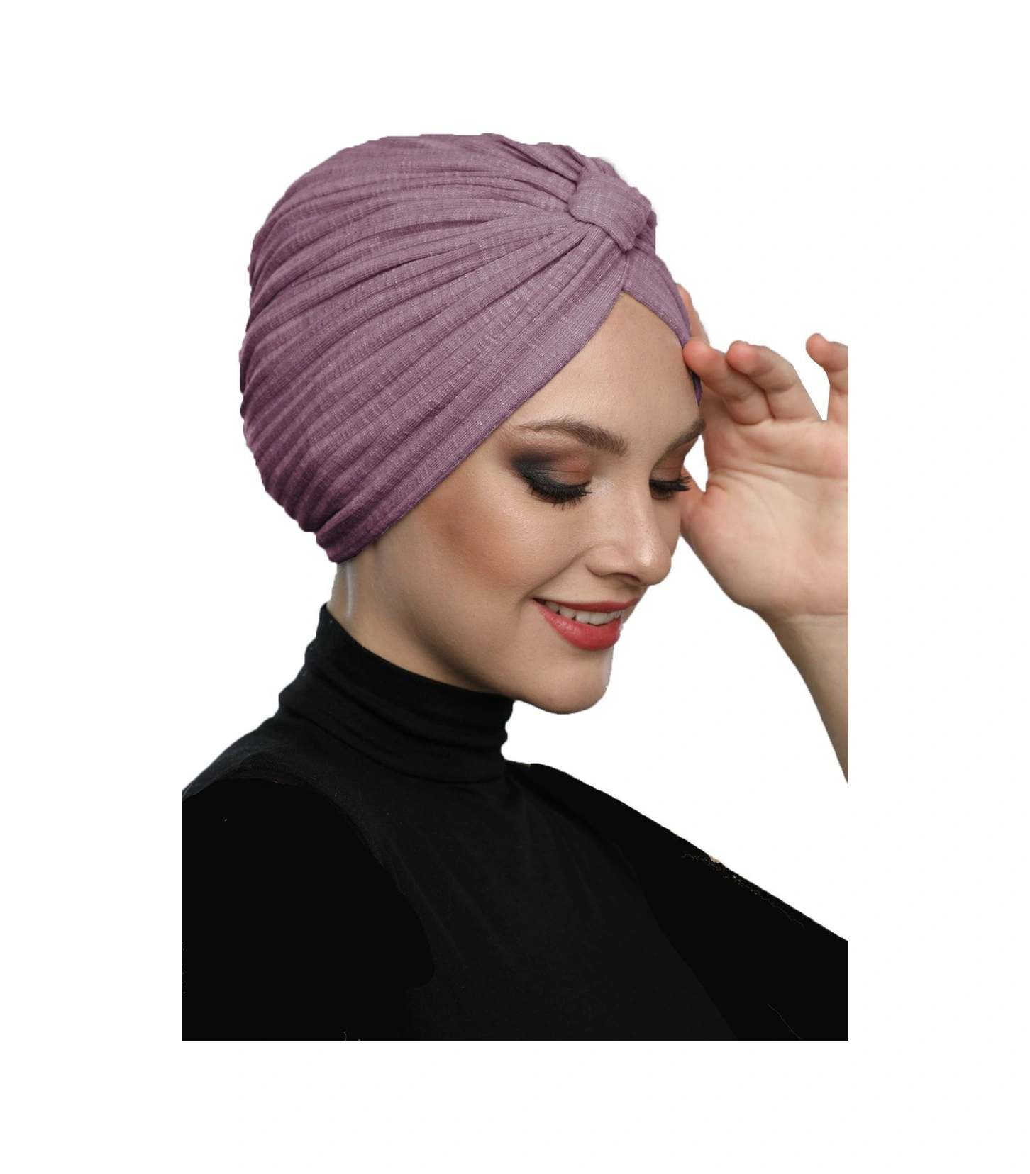 Pamuklu Bantlı Çapraz Astarlı Koyu Leylak Hazır Türban Tesettür Havuz Bonesi Koyu Leylak