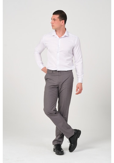Erkek Regular Fit Kumaş Pantolon Gri Melanj