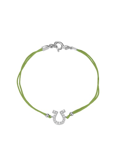 Zirkon Taşlı Pırlanta Montür Gümüş Rengi Kaplama Yeşil İpli At Nalı Bileklik Gümüş - Rose Gold