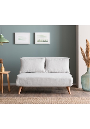 Folde 120 İkili Yataklı Katlanır Koltuk Teddy Beyaz Beyaz