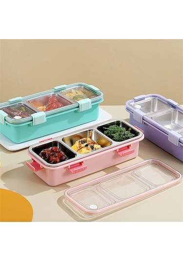 Xurunkeji 3 Bölmeli Öğle Yemeği Kutusu, Paslanmaz Çelik Bento Kutusu, Çocuklar İçin Taşınabilir Gıda Saklama Kabı, Sızdırmaz Atıştırmalık Kutusu Pembe