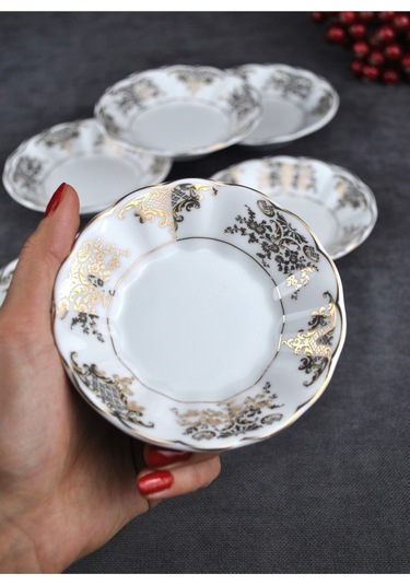 6 Adet Porselen Çay Tabağı Altın Yaldızlı Çay Tabak - Myra Gold