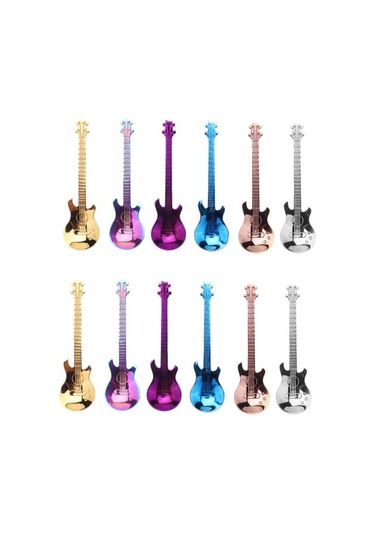 Metabagua 12 Adet Kahve Çay Kaşığı Gitar Kaşığı, Paslanmaz Çelik Renkli Tatlı Kaşığı Müzik Demitasse Kaşığı Sevimli Mutfak Eşyası 0gıfwt Siyah