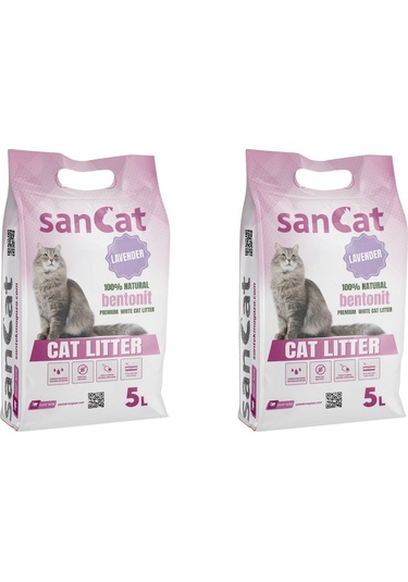 Sancat Premium Lavanta Kokulu Topaklaşan Beyaz Bentonit Kedi Kumu 2 x 5 L
